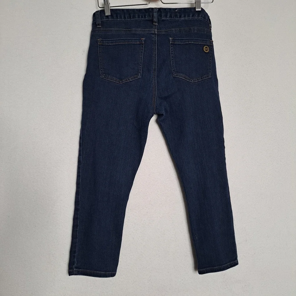 Michael Kors Womens 8 Dark Wash Cropped Skinny Jeans MK Logo‎ Gold Hardware